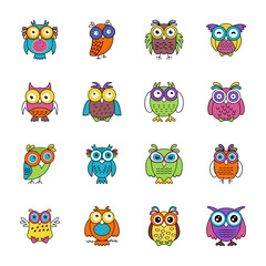 Obraz premium Owl Cartoon Flat Icons