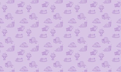 pastry sweets background purple. doodle sketch