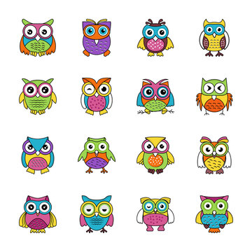 Baby Owl Flat Icons
