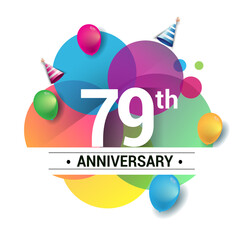 79th years anniversary logo, vector design birthday celebration with colorful geometric, Circles and balloons isolated on white background.