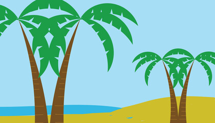 Fototapeta na wymiar Summer background with palm trees, sand and sea