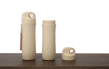 Set of thermoses with brown ceramic surface style