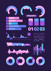 Obraz premium Infographics element set. Infographic symbol pie wave diagram dashed business graph digital oscillation waves web presentation modern statistics. Color vector flat style.