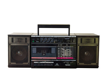 An old cassette radio. Isolated on a white background.