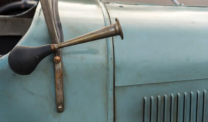 Ancient vehicle early 1900s, close up of the trumpet