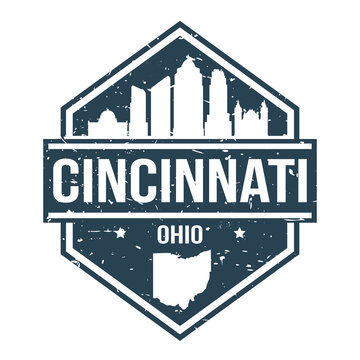 Cincinnati Ohio Travel Stamp Icon Skyline City Design Tourism