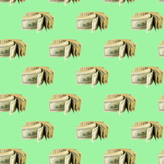 Seamless pattern with dollars on a green background. Minimal isometric texture. Use for blackboard...