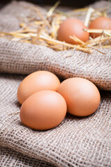 Eggs on sackcloth.