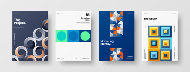 Company identity brochure template collection. Business presentation vector A4 vertical orientation front page mock up set. Corporate report cover abstract geometric illustration design layout bundle.