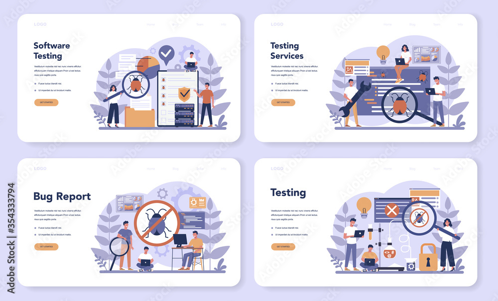 Poster testing software web banner or landing page set. application