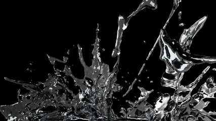 Water explosion in slow motion on an isolated black background. 3d render