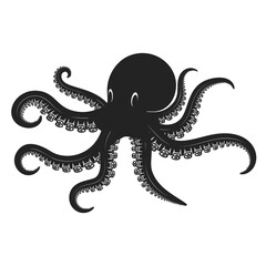 Illustration of octopus in engraving style. Design element for logo, label, sign, poster, t shirt. Vector illustration