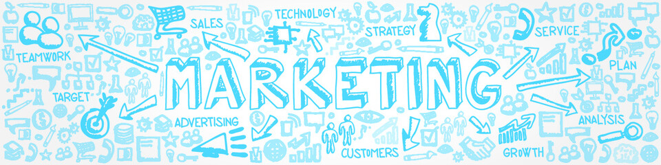 Vector Illustration of Blue Icons with Marketing Concept