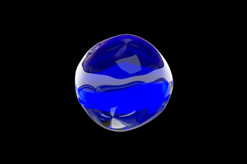 Clear blue paint drop moves on an isolated black background. 3d illustration