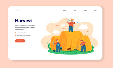 Farm, farmer web banner or landing page. Farmers working on the