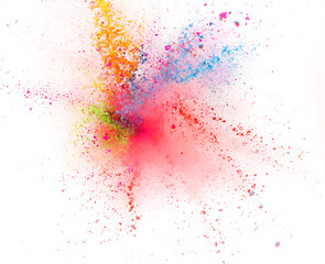 Launched colorful powder on white background, freeze motion