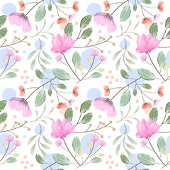 Floral pattern with watercolor style in the white backdrop
