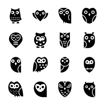 Solid Icons set of owls