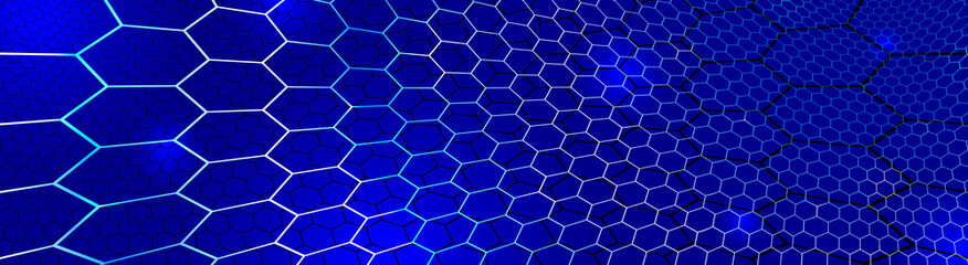 Obraz na płótnie Canvas Technology vector abstract background with hexagons mesh, 3D abstraction of nanotechnology and science, electronics and digital style, wire net dimensional perspective.