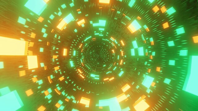 Graphic illustration of 3D rendered futuristic yellow and green patterns