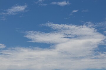 Blue sky with white clouds before raining. Textured background, natural background.