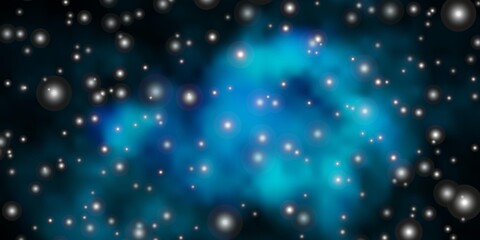 Dark BLUE vector background with colorful stars. Shining colorful illustration with small and big stars. Pattern for new year ad, booklets.