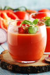 Cold Spanish soup Gazpacho served in glasses