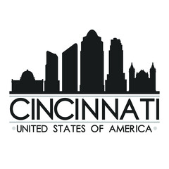 Fototapeta premium Cincinnati Ohio USA Skyline Skyline Silhouette Design City Vector Art Famous Buildings