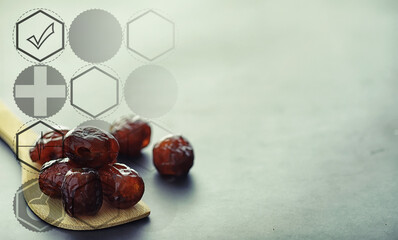  Healthy and proper nutrition for life. Healthy foods. Dried fruits for diet. Prunes, dates, raisins and figs.