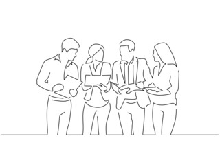 Teamwork line drawing, vector illustration design.