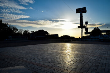 shot empty floor during sunset