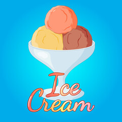 Ice cream.Sweet delicate vanilla, fruit and cream balls in a porcelain Cup.Vector illustration.