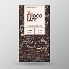 Milk Chocolate Bar Package Design With hand draw doodle background. Vector template.