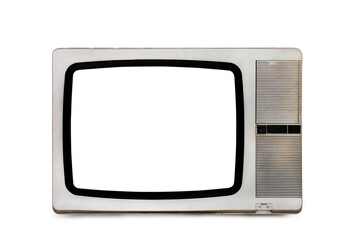 Retro TV, Vintage, Old television cut out screen with clipping path isolated on white background.