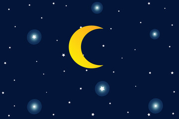 Vector night sky background stars and moon.