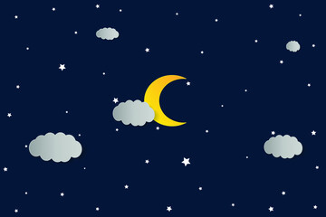 Vector night sky background stars and moon.