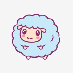 Kawaii cartoon sheep. Funny smiling little sheep with blue wool anime style charming fantasy manga cute vector art magic creative fairy tale design.