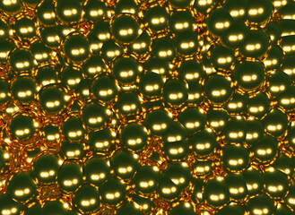 3d illustration of golden balls background with metal gloss and reflections