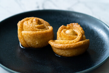 Turkish Rose Dessert with Hazelnut and Sherbet.