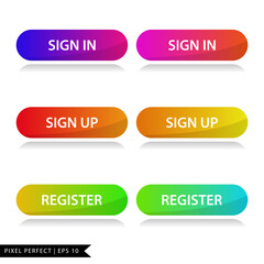 Collection of colorful gradients web buttons for websites. Click buttons vector element set.
