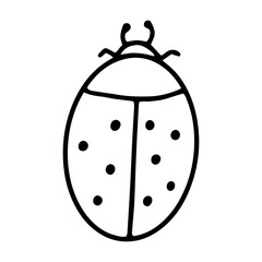 Ladybug drawn in the Doodle style.Summer insects.Outline drawing by hand.Black and white image.Monochrome design.Nice drawing.Simple image.Vector.