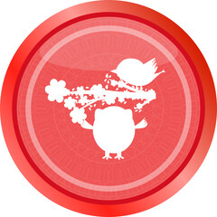 button with owl, bird and tree, isolated on white