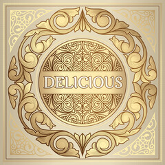Golden ornate decorative vintage label