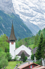 Fototapeta na wymiar Church in Lauterbrunnen valley, Switzerland.