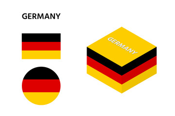 Isometric and flat flag, Germany flag, square and round shape