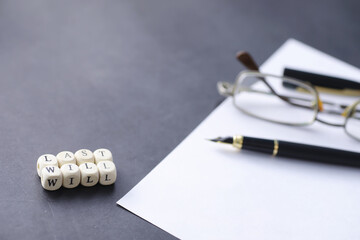 Legal concept. The procedure for writing the last will. Papers with testament on the table....