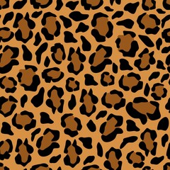 Leopard skin seamless pattern. Exotic leopard skin drawing, fashionable orange background with black splashes natural modern abstract ornament natural feline vector camouflage.
