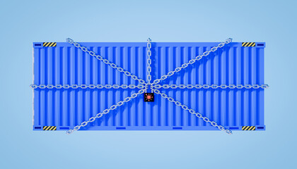 3d rendering of cargo container and coronavirus lockdown concept.
