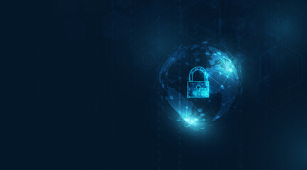 Padlock With Keyhole icon in personal data security Illustrates cyber data or information privacy idea. blue color abstract hi speed internet technology.