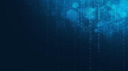 Vector abstract futuristic circuit board and hexagons ,Hi-tech digital technology and engineering, digital telecom concept on dark blue color background.